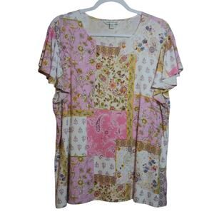 Counterparts Floral Patchwork Boho Ruffle Short Sleeve Top Size L
